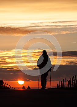 Nordic walking in sunset