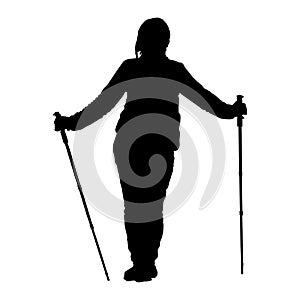 Nordic walking woman silhouette vector illustration isolated on white background.