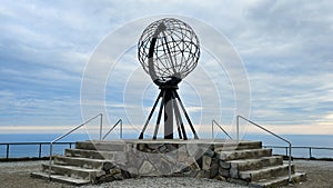 NORDKAPP, NORWAY - Globe monument at Nordkapp, the northernmost