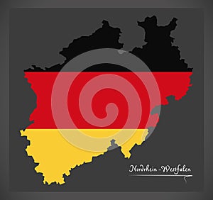 Nordrhein-Westfalen map of Germany with German national flag ill