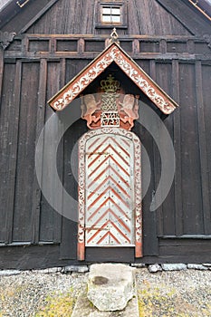 Nore Stave Church entrance door in Nore, Norway