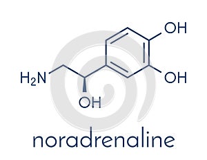 Norepinephrine noradrenaline, norepi hormone and neurotransmitter molecule. Skeletal formula.