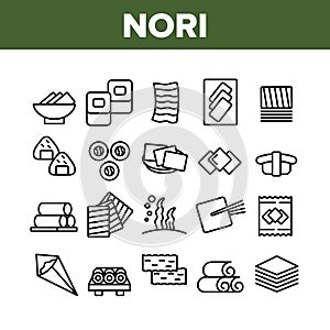 Nori Seaweed Asia Food Collection Icons Set Vector