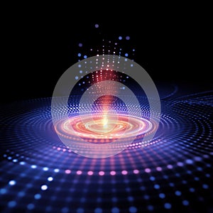 Normal bit with simple binary representation contrasted against quantum bit glowing in quantum energy field. Advanced computing