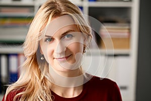 Normal blond woman portrait at office