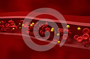 Normal level of LDL (lipoprotein) - cholesterol and rbc flow in the healthy vessel – isometric view 3d illustration