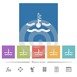 Normal temperature engine coolant flat white icons in square backgrounds