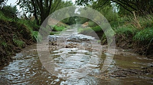 The normally calm river has overflowed its banks sweeping away everything in its path and leaving behind a muddy chaotic