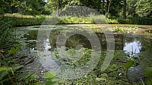 The normally serene pond is now overrun with algae and mosquitoes as the declining water levels make it a ground for