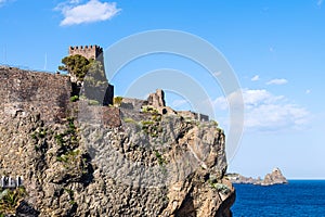 Norman castle in Aci Castello and Cyclopean Rocks