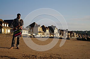 Norman seaside, a turist on the beach