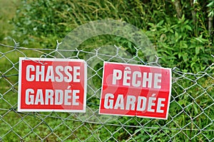 Normandie, no poachers sign in Perriers sur Andelle