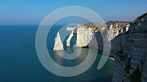 Normandy, Aerial view of Etretat Aval cliff