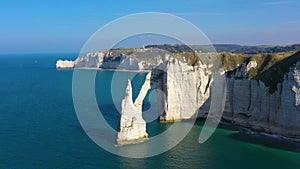 Normandy, Aerial view of Etretat Aval cliff
