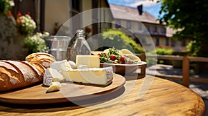 Normandy cheese platter on a terrace table photo