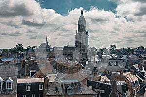 Normandy, France. View on old medieval town of Avranches with a church and rooftops