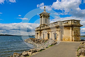 Normanton church in sunshine at rutland water in leicestershire