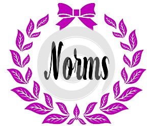 NORMS with pink laurels ribbon and bow.