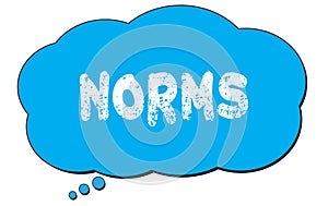 NORMS text written on a blue thought bubble