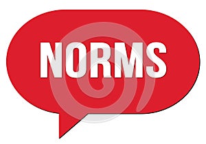 NORMS text written in a red speech bubble