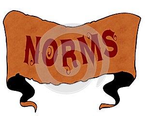 NORMS written with vintage font on cartoon vintage ribbon.