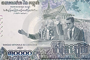 Norodom Sihanouk and Samdech Techo Hun Sen from Cambodian money