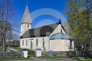 Norrbyas church and blue sky near Orebro Sweden may 9 2023