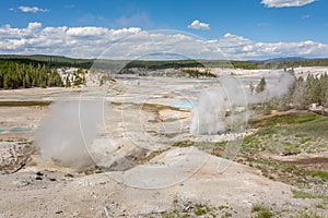 Norris Geyser Basin is the hottest, oldest, and most dynamic of Yellowstone`s thermal areas, Yellowstone National Park  Wyoming, U
