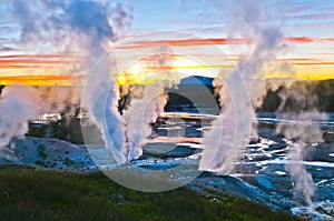 Norris Geyser Basin after Sunset photo