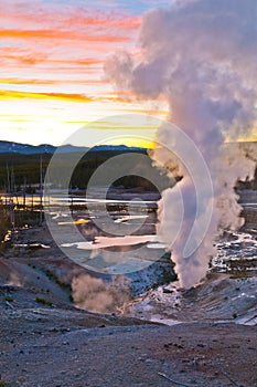 Norris Geyser Basin after Sunset