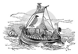 Norse Galley, vintage illustration