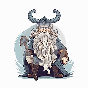 Norse God Odin in Comic Style Illustration on White Background