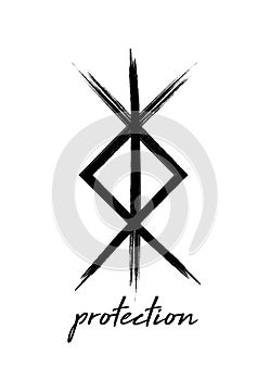 Norse symbol for protection, Nordic viking bind rune magic script tattoo, mystical logo sign in paint brush style