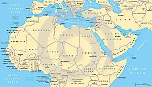 North Africa and Middle East political map photo