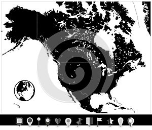North America Black Map and Flat Map Pointers
