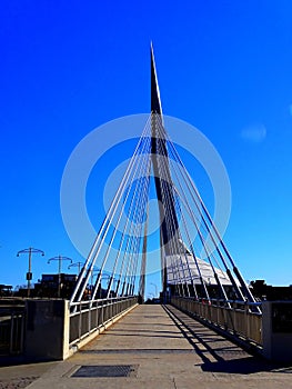 North America, Canada, Manitoba, Esplanade Riel Bridge in Winnipeg