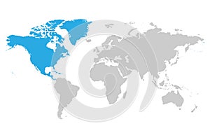 North America continent blue marked in grey silhouette