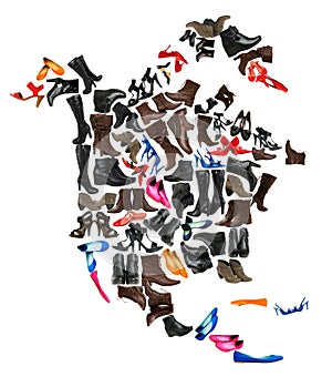 North America continent made of shoes