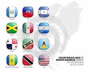 North America Countries Flags Vector 3D Glossy Icons Set Isolated On White Background Part 2