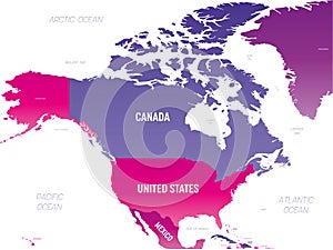 North America detailed political map with lables