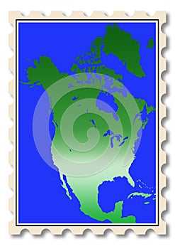 North America map illustration on stamp