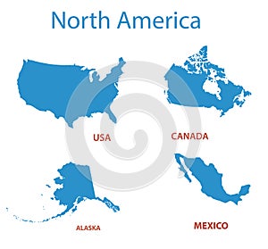 North america - maps of territories - vector