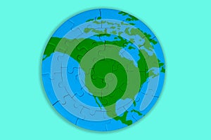North America Puzzle: Green Continent with Blue Oceans