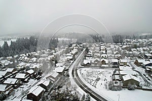 North America Suburban Neighborhood Winter Aerial View