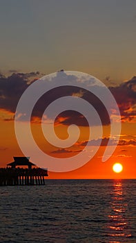 North America, USA, Florida, sunset over Naples Pier