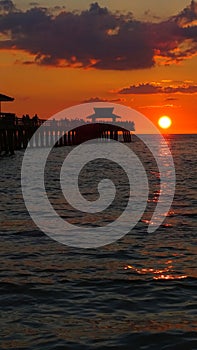 North America, USA, Florida, sunset over Naples Pier