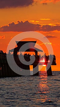 North America, USA, Florida, sunset over Naples Pier