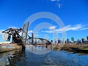North America, USA, Illinois, Chicago, metal bridge over the south branch Chicago River
