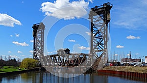 North America, USA, Illinois, Chicago, metal bridge over the south branch Chicago River