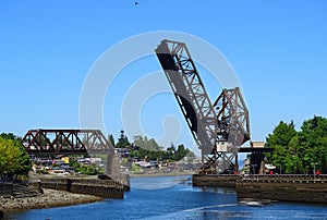 North America, USA, Washington State, Seattle, Ballard district, Salmon Bay Bridge